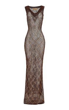 Crochet Gown Dress, Aesthetic Brown Dress, Brown Crochet Dress, Crochet Dress Long, Moda Operandi Dress, Aya Muse, Dolce E Gabbana, Mode Inspo, Basic Outfits