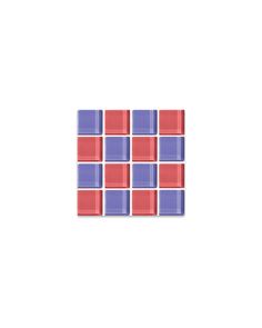 the square tiles are red, blue and pink