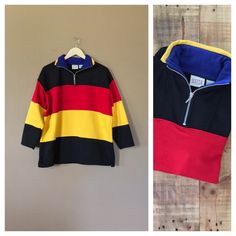 "Awesome oversized 90's sweatshirt. Classic 90's vintage color block design. Sweatshirt is in good clean condition. Does show little to average previous wear. All elastic in good condition. I would classify this as midweight sweatshirt. No rips, tears, or stains. Super soft! Measurements are taken zipped or buttoned up and laid comfortably flat then x2 for total circumference Tag Size Petite Medium Shoulders 44\" Bust 46\" Sleeve 18\" Total length 27\" Top arm circumference 18\" Wrist circumfere Oversized Retro Winter Sweatshirt, Oversized Multicolor Sporty Tops, Oversized Sporty Multicolor Tops, Sporty Oversized Multicolor Tops, Retro Oversized Winter Tops, Oversized Retro Winter Tops, Retro Oversized Fall Sweatshirt, Oversized Retro Sweatshirt For Fall, 90s Style Oversized Tops For Fall