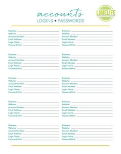 Found on Bing from www.pinterest.com Family Emergency Binder, Password Printable, Office Management, Password Organizer, Free Printables Organization, Emergency Binder, Password Keeper, Binder Printables, Home Binder