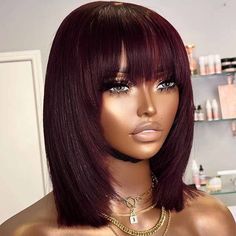 Wig With Fringe, Short Bobs With Bangs, Wig Styling, Hair Color Burgundy, Fringe Bangs, Hair Straight, Short Bob Wigs, Bob Wig