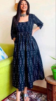 Cotton Frocks For Women, Cotton Dress Pattern Indian, Frock Designs For Women, Ikkat Lehenga, Dress Designs For Stitching, Cotton Dress Pattern, Simple Frock Design, Stylish Kurtis Design, Long Frock Designs