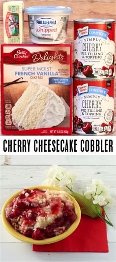 cherry cheesecake cobbler is an easy dessert that's ready to be eaten