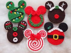 crocheted mickey mouse and minnie mouse christmas ornaments