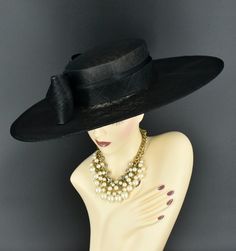 Note: The design of this hat, particularly the shallower crown, was crafted to create a unique aesthetic that suits some individuals perfectly. However, if you notice that the hat tends to slip, I would advise attaching an elastic strap to ensure a more secure and comfortable fit. ✿*.Key Features.*✿ This is a wide flat brim hat!! It's made of sinamay (3 layers ) and satin.  A nice sinamay bow is trimmed with satin ribbon too, very cool, one of my favorite hats! High quality. It's more beautiful in person! Great for Kentucky derby, weddings, church, Easter, Royal Ascot, horse races, cocktails, tea party, or any hat wearing occasion. Hat base size: From front to back: 19" (48cm) From left to right: 18.25" (46cm) Wide brim appr: 6" (15cm) Crown Depth: 3.5" (9cm) Hat girth: 21" (53.34cm). It f Easter Hat, Sinamay Fascinator, Royal Ascot Hats, Ascot Hats, Hat Wedding, Church Hat, Flat Brim Hat, A Hat In Time, Hat Base