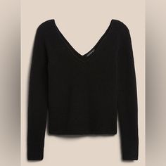 New With Tags, Never Worn, Black Wool-Blend Sweater From Banana Republic. Double V (Neck And Back) Wide Neck So Can We Worn Off The Shoulders, Ballerina Style. Stretchy, And Super Cozy And Warm. For Reference Pictures, I Am A Size M-L Top, So This Could Be Worn For A Slouchy Oversized Sweater Too. Elegant Black V-neck Sweater For Fall, Chic Black Fitted V-neck Sweater, Chic Black Long Sleeve V-neck Sweater, Fitted Black V-neck Sweater For Spring, Ballerina Sweater, Ballerina Style, Reference Pictures, Banana Republic Sweater, Wool Blend Sweater