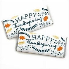 two candy bars with happy thanksgiving written on them