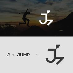 a person jumping up into the air in front of a sunset and letters that spell jump