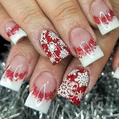 Christmas Red And White, Nail Shapes Square, Red And White Nails, Holiday Acrylic Nails, Winter Nails Acrylic, Nagel Tips, Christmas Nails Easy, Holiday Nail Art