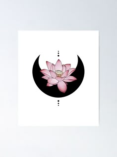 a pink lotus flower sitting on top of a crescent poster