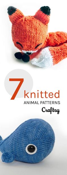 a knitted animal pattern with the title 7 knitted animal patterns