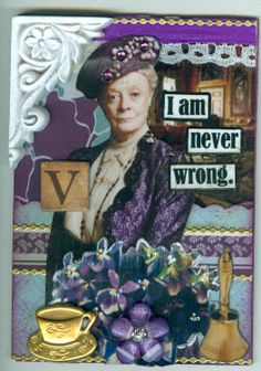 a card with an image of a woman in purple