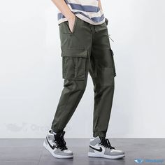 OrcaJump - Autumn Casual Trousers - Stylish and Comfortable Long Pants Green Joggers With Pockets For Outdoor Activities, Cotton Cargo Pants For Outdoor Activities, Cotton Trousers For Outdoor Activities, Casual Full Length Cargo Joggers, Casual Work Pants With Multiple Pockets And Tapered Leg, Casual Tapered Leg Work Pants With Multiple Pockets, Spring Outdoor Pants With Side Pockets, Casual Khaki Joggers With Pockets, Casual Cargo Pants With Tapered Leg