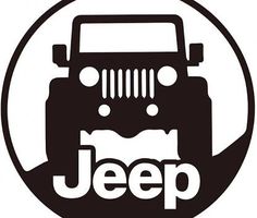 the jeep logo is black and white with an image of a jeep on it's side