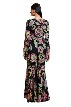 Buy Black Silk Crepe Digital Printed Floral Divya Hand Embroidered Kurta Sharara Set For Women by Sajeda A Lehry Online at Aza Fashions. Party Long Sleeve Palazzo Set With Floral Embroidery, Festive Black V-neck Sets, Traditional Black Floral Print Sets, Multicolor Embroidered Long Sleeve Party Sets, Party Semi-stitched Floral Print Sets, Traditional Party Sets With Floral Print, Party Anarkali Blouse With Printed Motifs, Multicolor Floral Print Traditional Party Wear, Bohemian Multicolor Floral Embroidered Sets