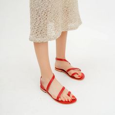 Women's Open-Toe slip-on Dark Red Slippers Genunie Leather Red Leather Sandals With Single Toe Strap, Flat Red Leather Sandals, Red Flat Leather Sandals, Red Leather Flat Sandals, Casual Red Leather Sandals, Red Leather Sandals With Leather Footbed, High Heel Clogs, Toe Ring Sandals, Red Slippers