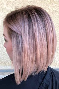 Haircuts For Straight Fine Hair, Pastel Pink Hair Color, Pastel Pink Hair, Stacked Bob Haircut, Balayage Blonde, Angled Bob, Pink Highlights