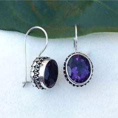 Permata Amethyst and Sterling Silver Earrings from Bali Indonesia Oval Amethyst Earrings With Gemstone Accents, Purple Oval Earrings With Gemstone Accents, Handmade Oval Purple Earrings, Economic Sustainability, Trendy Purses, Sterling Silver Drop Earrings, Amethyst Jewelry, Amethyst Bracelet, Balinese