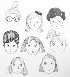 some drawings of people with different hair styles