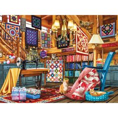 a room filled with lots of different types of quilts