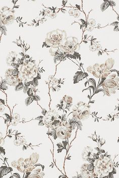 a floral wallpaper with white and brown flowers