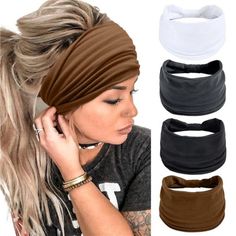 4 Value Packs - 4 Packs Solid Color Headbands Come With White, Dark Gray, Black And Brown Colors, Great Value Packs. Material - Wide Headbands For Women Are Made Of Polyester And Spandex Fabric, So Soft, Comfortable & Sweat Wicking. Size - These Womens Head Bands Measures Approx. 5.5’’ In Width And 9.45’’ In Length, Can Be Stretched Up To 15.75’’, Great Elasticity Can Fit Most Head Size. Various Dressing Ways - You Could Wear These African Hairbands With The Bow Part In The Front That The Wider Cloth Headbands, Wide Headbands, Leopard Hair, Headband Outfit, Yoga Headband, Turban Headwrap, Head Bands, Boho Headband, Normal Hair