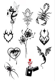 various tattoo designs on a white background