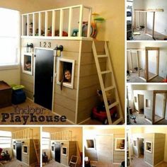 there are pictures of the inside of a play house that is built into the wall