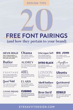 an advertisement with the words 20 free font pairings and how they explain to your brand