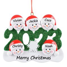 personalized christmas ornament with santa hats and snowmen