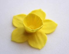 a yellow flower is sitting on a white surface with the petals still attached to it