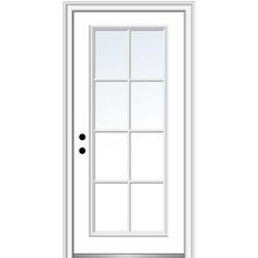 a white front door with glass panels