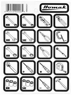 a sticker sheet with different types of tools in the shape of letters and numbers