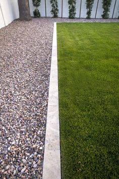 two side by side lawns with gravel and grass