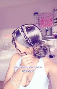 Braided Space Buns Low, Cute Hairstyles For Gender Reveal, Pretty Protective Natural Hairstyles, Cute Bun Hairstyles With Braid, Hairstyles Bun With Braid, Cute Braided Hairstyles Straight Hair, Hairstyles For A Water Park, 2 Buns With Braids, Hair Inspo Long Hairstyles