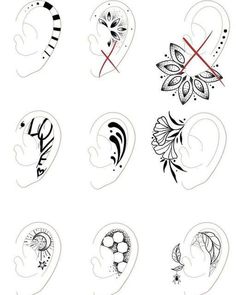 different types of ear tattoos on white paper