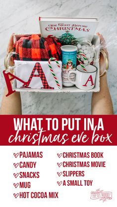 what to put in a christmas eve box with text overlay that reads, what to put in a christmas eve box