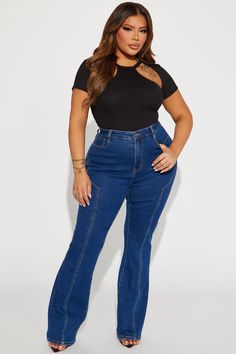 Available In Dark Wash. Flare Jean Pockets Seaming 11" High Rise 34" Inseam High Stretch Disclaimer: Due To The Specialized Wash Process, Each Garment Is Unique. 69% Cotton 29% Polyester 2% Spandex Imported | Shasta Stretch Flare Jeans in Dark Wash size 1 by Fashion Nova Jean Pockets, Black Bodysuit, Flare Jeans, Size 13, Size 20, Black Fashion, Fashion Nova, Make It, Size 16