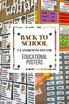 back to school classroom decor and posters with the words back to school written on them