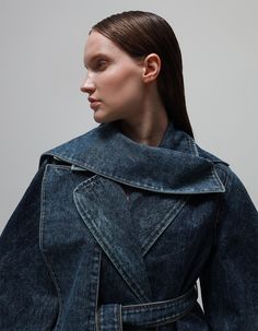 The iconic model of our brand is made in denim. The simple silhouettes of our trench coat are distinguished by the philosophy of everyday life, architectural details and stylish solutions. The geometric shapes and constructivist lines embodied in every detail give it a sophistication and unique style that attracts the attention of even those who are always looking for something special. The colour is achieved by hand, and it also has an interesting double collar that serves as an additional deta Modern Denim Outerwear For Fall, Something Special, Denim Women, Architecture Details, Geometric Shapes, Unique Style, Trench Coat, Luxury Fashion, My Style