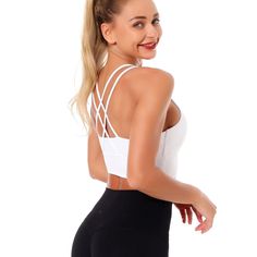 The EMES SHOP sports bra is detailed with a scoop neckline. Features double racerback straps that crossover the open back. This lightweight. breathable. quick-drying sports bra is perfect for your next gym session or yoga class.MATERIAL:85% Nylon 15% SpandexMEASUREMENTS:Small : 4-6 Waist: 25-26.5 in Chest: 33-34.5 in Medium : 6-8 Waist: 26.5-28 in Chest: 34.5-36 in Large : 8-10 Waist: 28-29.5 in Chest: 36-37.5 in X-Large : 10-12 Waist: 29.5-31 in Chest: 37.5-39 in Eatonton Georgia, Tank Top Bras, Racerback Sports Bra, Yoga Bra, Yoga Class, Top Pattern, Dark Black, Yoga Fitness, Scoop Neckline