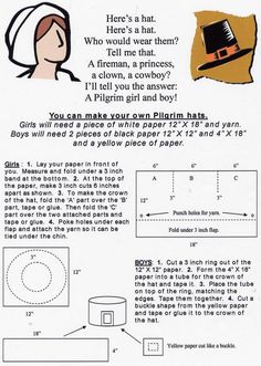 the instructions for how to make a pilgrim hat with pictures on it and text below