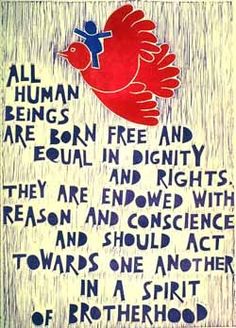 a poster with an image of a bird and the words, all human beings are born free and equal in rights