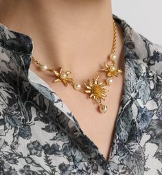 Dior Chardons Short Necklace Gold-Finish Metal and White Resin Pearls | DIOR Resin Pearl, Short Necklace, A Signature, Necklace Gold, Gold Finish, Gold Necklace, Cd, Dior, Gold