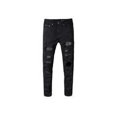 Men's Ripped Patchwork Crystal Stones Denim Jeans Black Ripped Jeans For Streetwear, Fitted Black Jeans With Zip Fly, Black Jeans With Zip Fly For Fall, Edgy Distressed Black Jeans, Edgy Black Distressed Jeans, Edgy Streetwear Jeans For Fall, Urban Black Ripped Jeans, Black Denim Jeans With Zipper Closure, Fall Streetwear Jeans With Zipper Closure