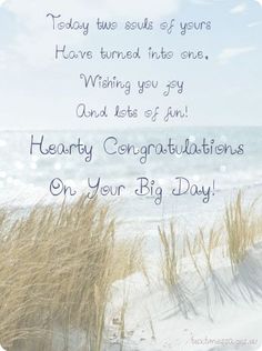 a beach scene with the words happy congratulationss on your big day