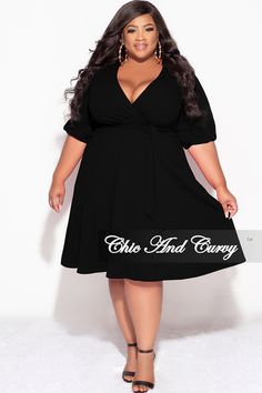 Plus Size Black Cocktail Dress, Black V-neck Mini Dress With Tie Waist, Black Mini Dress With Tie Waist For Party, Black Mini Dress With Tie Waist, Plus Size Graduation Outfit, Plus Size Black Dresses, Chic And Curvy, Date Dresses, No Closure