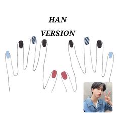 skz.han.idea.nail Skz Oddinary Inspired Nails, Skz Nails Idea Maniac, Skz Nails Idea Easy, Han Jisung Nail Polish, Kpop Nail Ideas Straykids, Skz Nails Idea 5 Star, Hans Nails Skz, Han Jisung Painted Nails, Skz Themed Nails