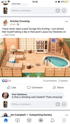 two screenshots showing different views of a pool and hot tub in the same room