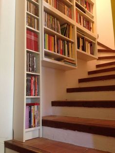 the bookshelves are full of books and there is no one sitting on them